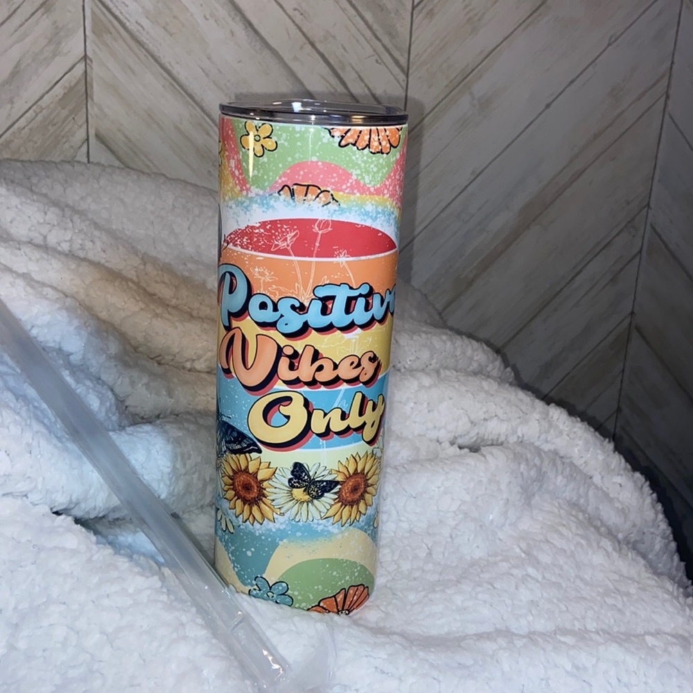 Positive Vibes Only 20 ounce stainless steel tumbler